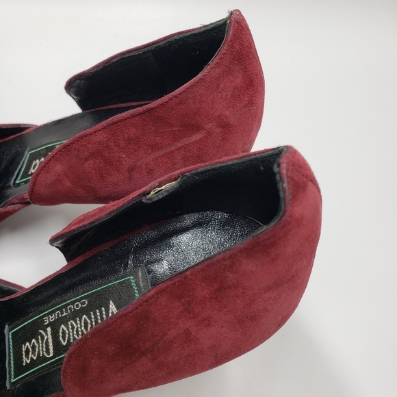 Vintage Vittorio Ricci Suede Closed Toe Pumps Size 5.5 Red Wine Colour - Picture 14 of 16